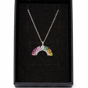 New Rainbow Tourmaline Crescent Pendant Necklace 925 Sterling Silver Multicolor